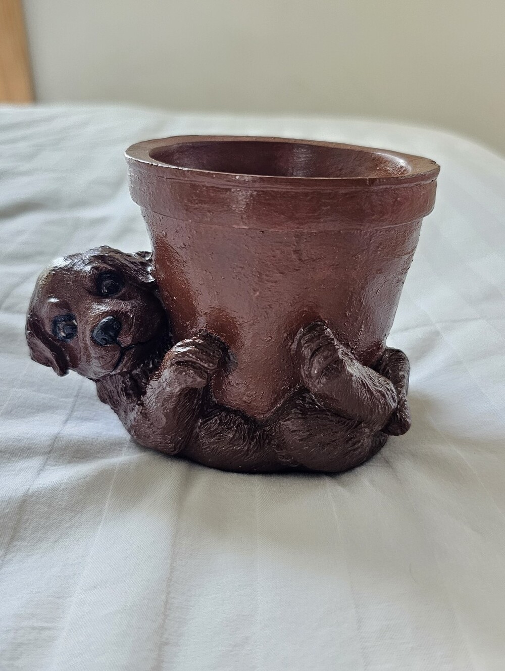 Vintage Chocolate Brown Labrador Dog Ceramic Small Plant Pot Trinket Holder